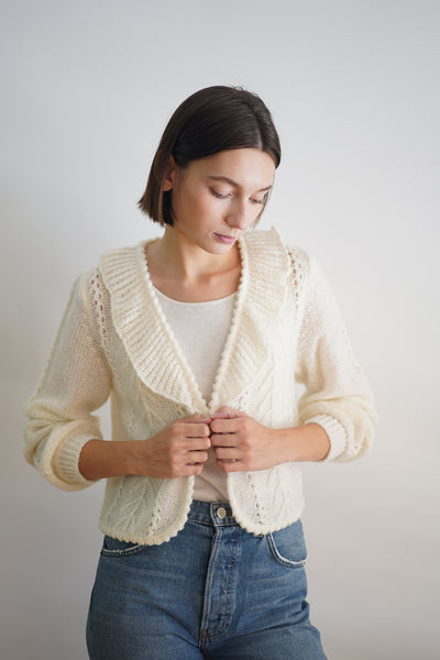 Collared pointelle cardigan