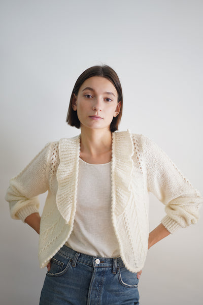 Collared pointelle cardigan