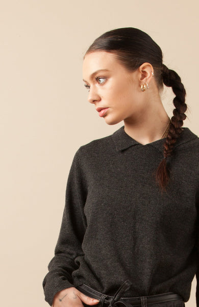Sunday Collar Sweater- Charcoal SAMPLE