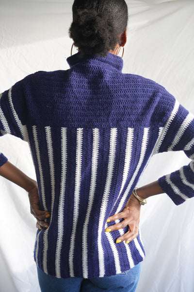 Hand Knit Stripe Mock Neck